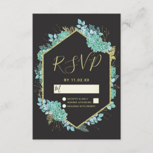 Succulents Gold Frame Any Colour Wedding RSVP Card