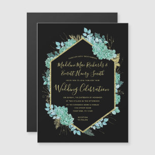 Succulents Gold Frame Magnetic Wedding Invitation
