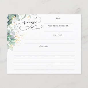 Succulents Gold Greenery Bridal Shower Recipe Card