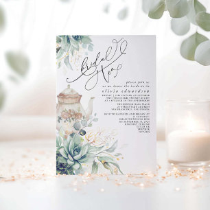 Succulents Gold Greenery Bridal Shower Tea Party Invitation
