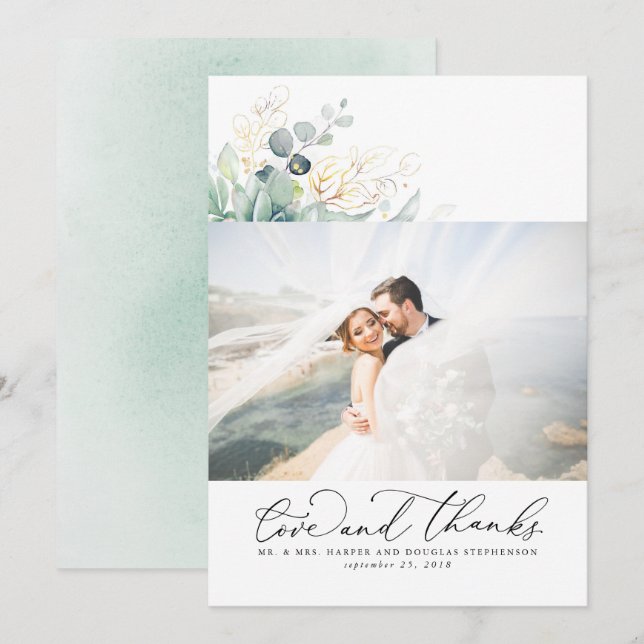 Succulents Gold Greenery Elegant Wedding Thank You (Front/Back)