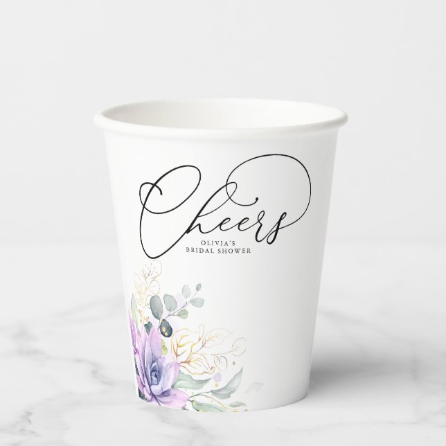 Succulents Gold Greenery Leaves Elegant Modern Pap Paper Cups (Front)