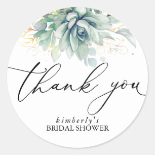 Succulents Gold Greenery Thank You Classic Round Sticker