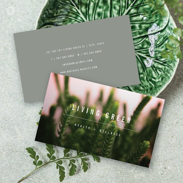 Succulents Grass Minimalist Photo Spa Wellness Business Card (Succulent Flower Minimalist Photo Spa Wellness Business Card @ fatfatin)