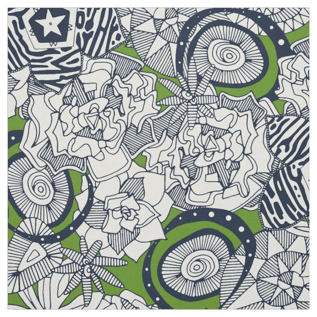 succulents green indigo fabric (Swatch)