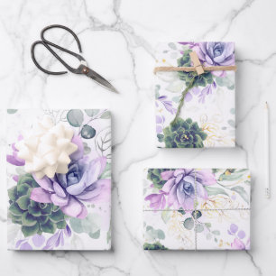 Succulents Greenery and Gold Eucalyptus Leaves Wra Wrapping Paper Sheet
