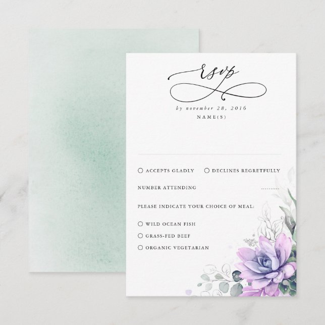 Succulents Greenery and Gold Wedding RSVP Card (Front/Back)