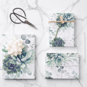 Succulents Greenery and Silver Eucalyptus Leaves Wrapping Paper Sheet