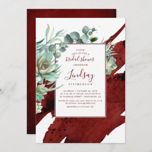 Succulents Greenery Burgundy Red Bridal Shower Invitation