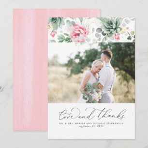 Succulents Greenery Elegant Pink Wedding Thank You Card