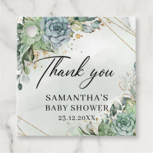 Succulents greenery gold baby shower favour tags