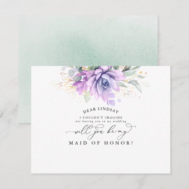 Succulents Greenery Gold Leaf Bridesmaid Proposal  Invitation (Front/Back)