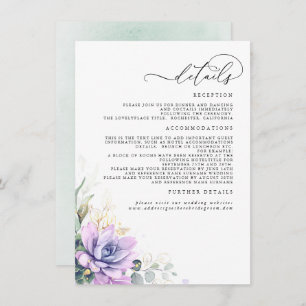 Succulents Greenery Gold Leaves Wedding Details En Enclosure Card
