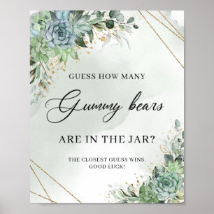 Succulents greenery Guess How Many Gummy Bear Poster