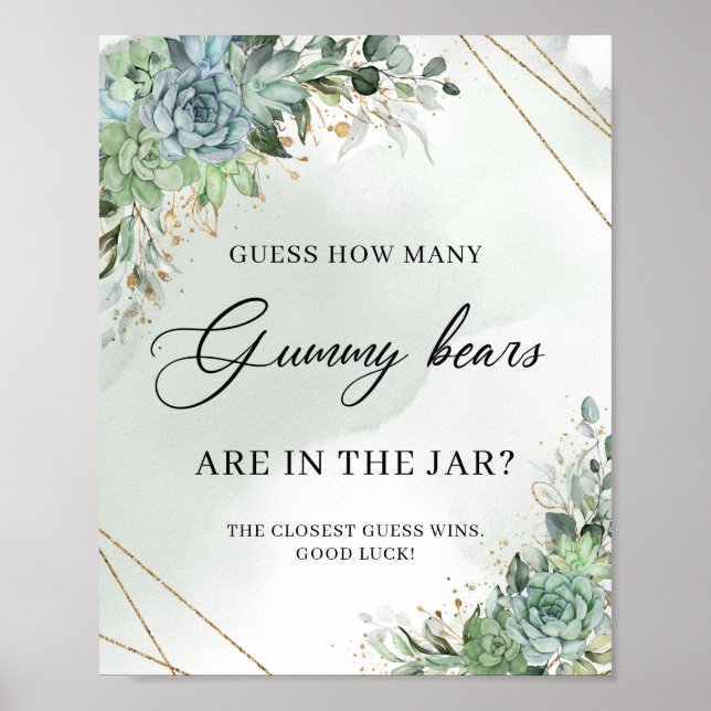 Succulents greenery Guess How Many Gummy Bear Poster (Front)