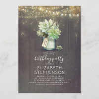 Succulents Greenery Mason Jar Rustic Birthday