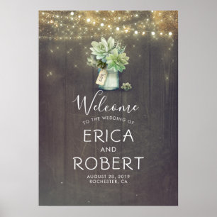 Succulents Greenery Mason Jar Rustic Wedding Poster