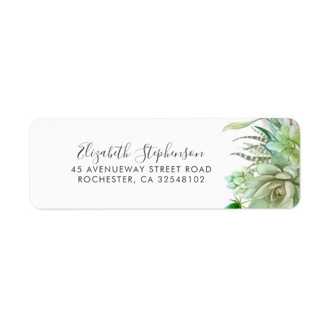 Succulents Greenery Modern Return Address Label (Front)