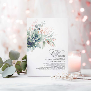 Succulents Greenery Pink Gold Leaves Baby Shower Invitation