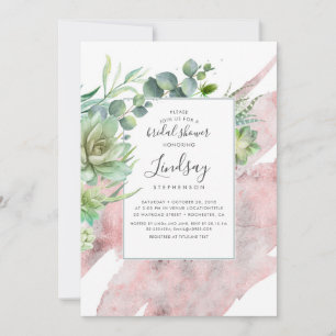 Succulents Greenery Rose Gold Foil Bridal Shower Invitation