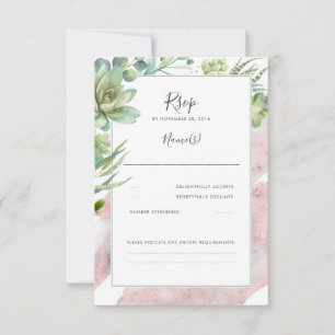 Succulents Greenery Rose Gold Modern Wedding RSVP Card