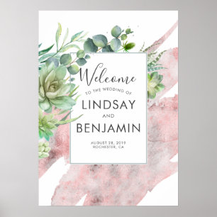 Succulents Greenery Rose Gold Watercolors Wedding Poster