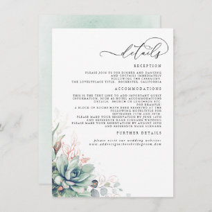 Succulents Greenery Rose Gold Wedding Details Enclosure Card
