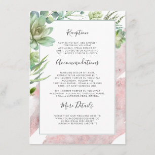 Succulents Greenery Rose Gold Wedding Information Enclosure Card