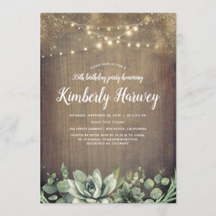 Succulents Greenery Rustic Country Birthday Invitation