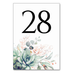 Succulents Greenery Table Number Cards