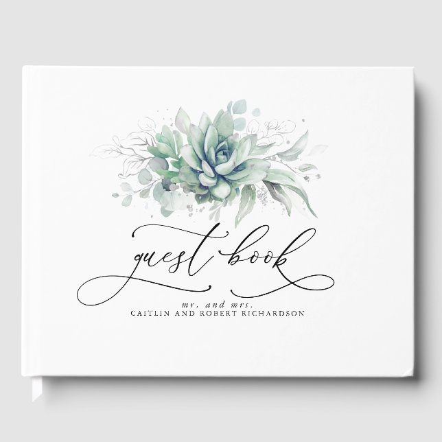 Succulents Greenery Wedding Guest Book (Front)
