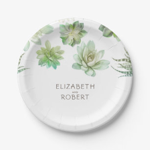 Succulents Greenery Wedding Paper Plate