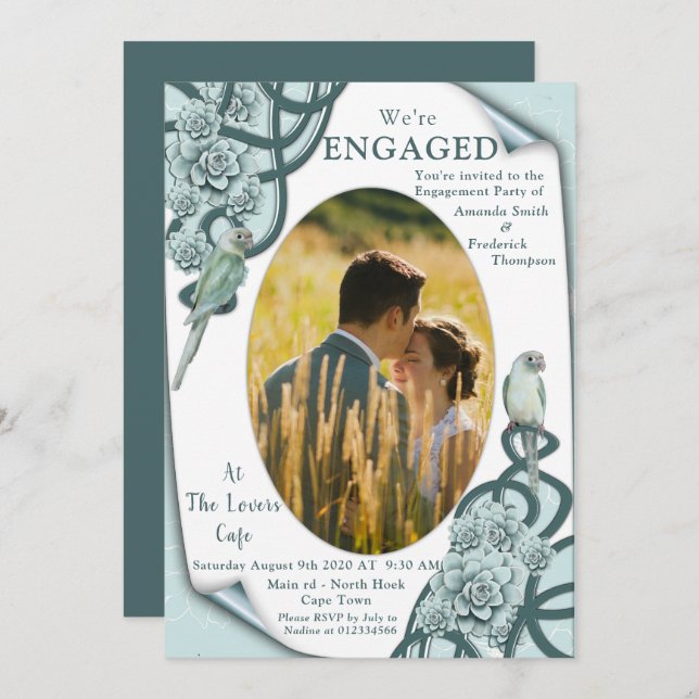 Succulents in colours from mint blue to invitation (Front/Back)