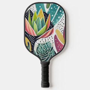 Succulents in green and pink pickleball paddle
