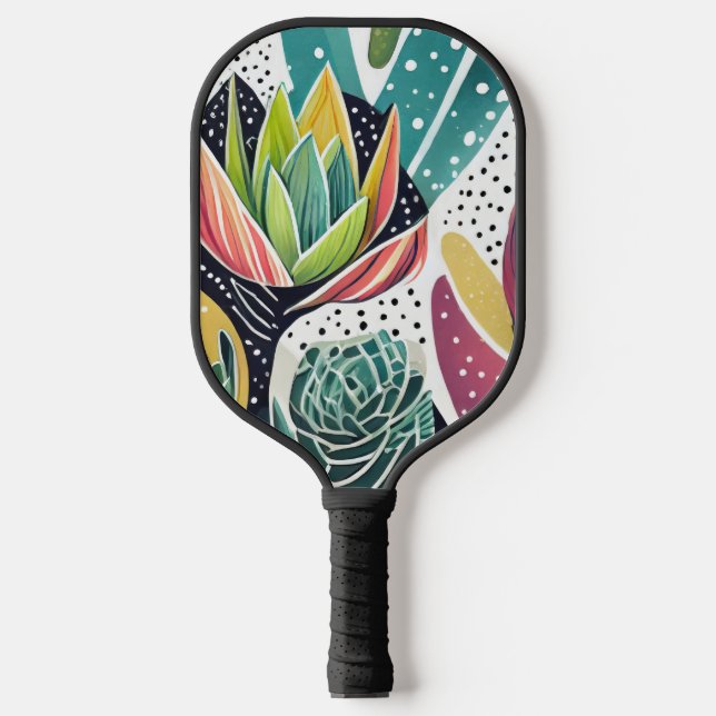 Succulents in green and pink pickleball paddle (Front)