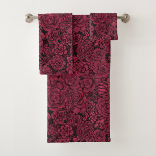 Succulents in Viva Magenta- Colour of the Year 202 Bath Towel Set