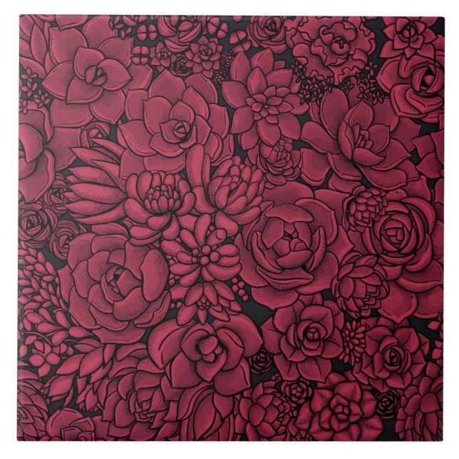 Succulents in Viva Magenta- Colour of the Year 202 Ceramic Tile (Front)
