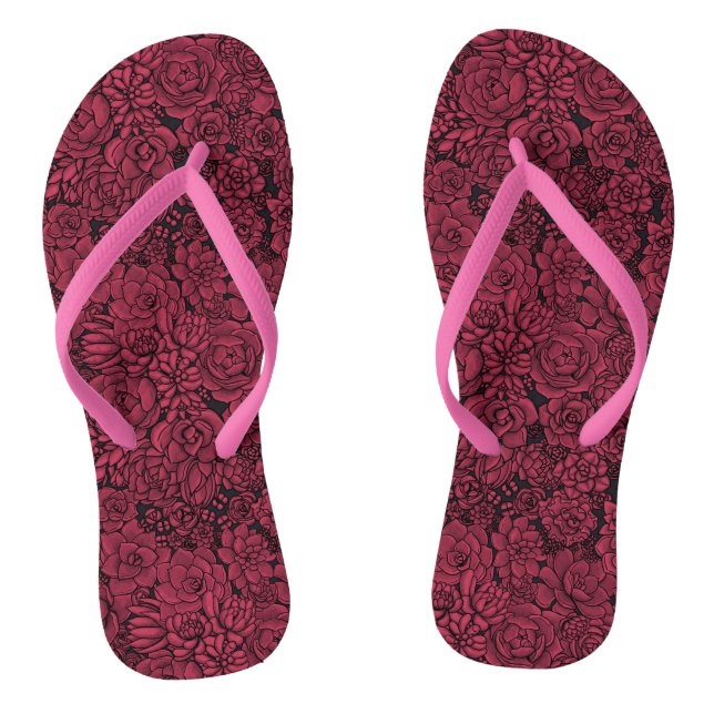 Succulents in Viva Magenta- Colour of the Year 202 Thongs (Footbed)