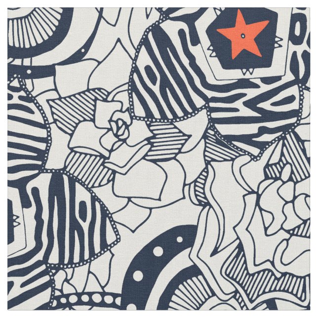 succulents ivory orange star fabric (Close Up)