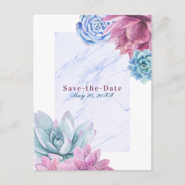 Succulents Marble Chic Rustic Fiesta Save the Date Announcement Postcard (Front)