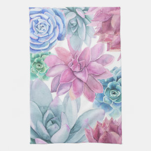 Succulents Modern Chic Fiesta Garden Floral White Tea Towel