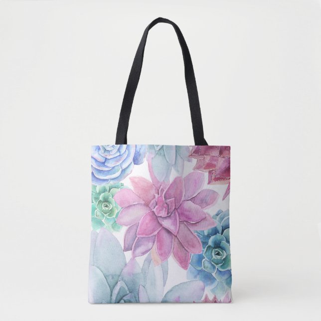 Succulents Modern Chic Fiesta Garden Floral White Tote Bag (Front)