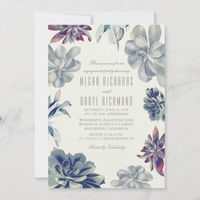 Succulents Modern Engagement Party Invitation (Front)