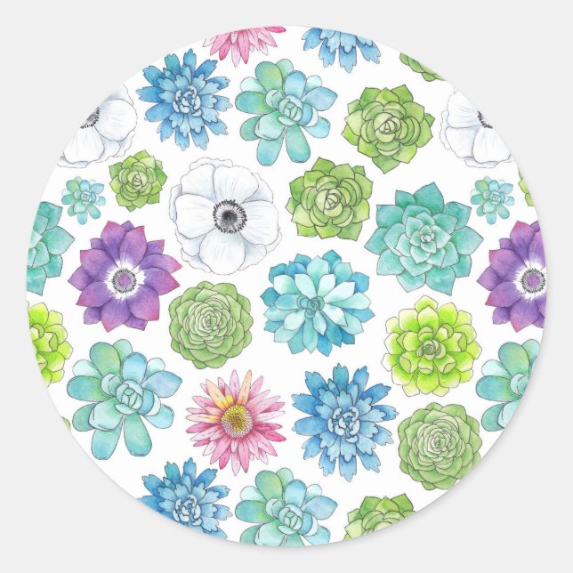 Succulents - multicolored - classic round sticker (Front)