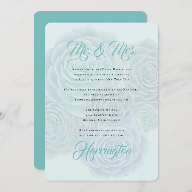 Succulents Newlyweds Married Reception Only Invitation (Front/Back)