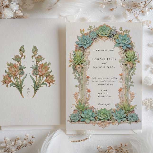 Succulents Nouveau Wedding Invitation (Creator Uploaded)