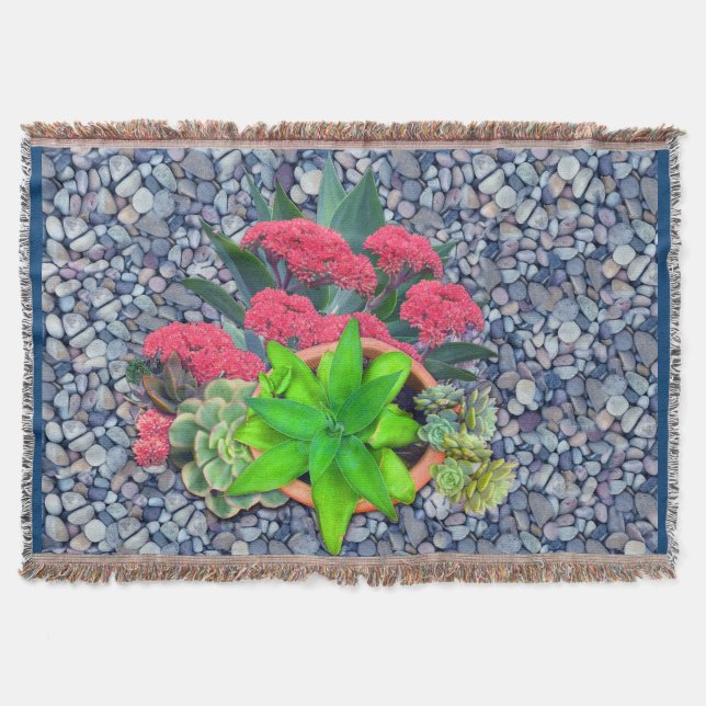 Succulents on a riverbed throw blanket (Front)
