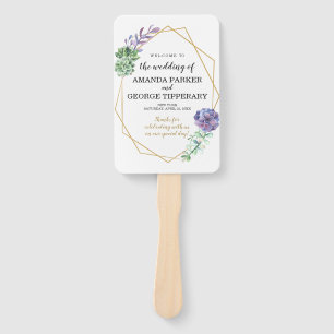 Succulents on geometric frame wedding program fan