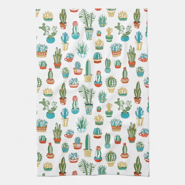 Succulents Pattern Tea Towel (Vertical)
