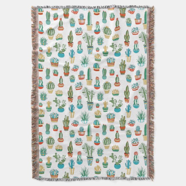 Succulents Pattern Throw Blanket (Front Vertical)